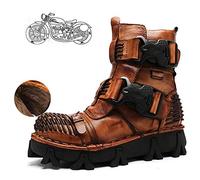 TDHLW Bottes de Moto en Cuir pour Adultes - Montantes Punk Militaires Style Européen et Américain d'Outillage du Désert pour Hommes