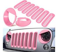 TDHLW Inserts en Maille de calandre Avant et Couvercle de Phare pour Jeep Wrangler JK JKU 2007-2017 Unlimited Sport Rubicon Sahara Clip-in Grille Cover Guard,Rose