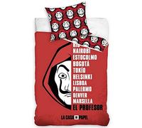 TDI Money Heist La CASA De Papel Names Ensemble De Housse De Couette Unique 100% Coton - Rouge/Blanc/Noir