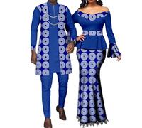 TDJDYQU Couple Africain Vêtements Robe À Crayon À Manches Longues d'une Épaule en Cire Correspondant Aux Tenues Masculines De Dashiki pour Le Mariage(Style2,Men-Medium)