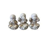 TDK CREATIONS Statues en céramique trio de petits moines bouddhistes blancs et or 13 cm