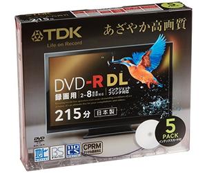 TDK DVD-R DL(Long Dual Layer Disc) CPRM Support 8.5GB 215min 2-8x White Wide Inkjet Printable 5pack 5mm Slim Case DR215DPWB5S (Japan Import)