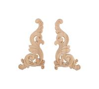 Tdkjfoutr 2 Pcs Bois Sculpté Coin Onlay Non Peint Applique Cadre Porte DéCors Decal 15X8X0.8 Cm