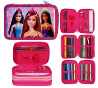 TDL Barbie Rempli Trousse Complet Papeterie École Fournitures Set pour Enfants 3 Volet avec Stylos, Crayons & Marqueurs Rose Princesse
