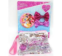 TDL Disney Princess Set Miroir + Paillettes Portefeuille + 2 Moudre - Licence Officielle - Mirror Sequin Purse and Bow Set