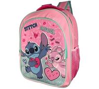 TDL Stitch & Angel Sac à dos officiel Lilo & Stitch - Sac à dos pour fille 37 cm - Poche avant zippée et côté en maille - Bretelles réglables - Rose