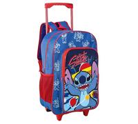 TDL Stitch Sac à dos à roulettes pour enfant avec poignée réglable, 2 compartiments, bleu, 41cm X 28cm X 13cm, Sac à dos trolley