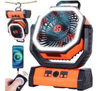 TDLOL Ventilateur de camping rechargeable 20 000 mAh avec lanterne LED, ventilateur oscillant portable à 270°, 3 vitesses, lumière LED à 3 niveaux, orange, 22,3 x 11,4 x 28,4 cm