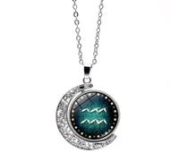 TDNEKMCA 12 Collier Zodiaque Pour Hommes Femmes ， Collier Pendentif Signes Du Zodiaque Lune Creuse Signe Étoile Constellation Capricorne Scorpion Balance Horoscope Collier Cadeaux, Verseau, 45 Cm
