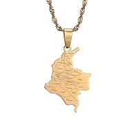 TDNEKMCA Chaîne Pendentif Colombie Avec Nom De Ville Pour Femmes Filles Carte De Pays Ethnique Colombienne Bijoux Colombie,Jaune,45 Cm