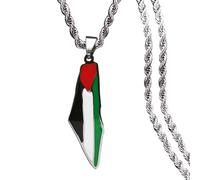 TDNEKMCA Collier avec Pendentif Drapeau De La Carte De La Palestine pour Femmes Et Hommes, Cartes De Contour du Pays, Ornement Patriotique, Chaîne De Pull D'Amitié Hip Hop, Bijoux, Blanc, 60 Cm