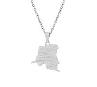 TDNEKMCA Collier De Carte De La République Démocratique du Congo De L'Afrique, avec des Frontières Nationales, Motif De Nom De Ville Vintage, Bijoux De Carte du Congo, Collier À Pendentif Patriotique