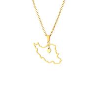 TDNEKMCA Collier Pendentif Carte D'Iran - Tendance Vintage Ethnique Pays Contour Cartes National Minimaliste Coeur Pendant - pour Femmes Hommes Patriotique Charme Bijoux Ethniques,Jaune,50Cm