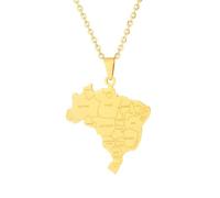 TDNEKMCA Collier Pendentif Carte Du Brésil Avec Nom De La Ville - Mode Simple Cartes Patriotiques Brésiliennes Bijoux Cadeaux De Fête Ethnique,Blanc,45 Cm