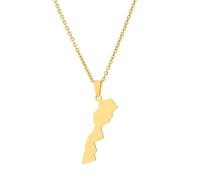 TDNEKMCA Collier Pendentif Carte Du Maroc, Femmes Hommes Charme Bijoux Continent Charme Pendentif Collier Cadeau D'Anniversaire, Tendance Limites Contour Pull Chaîne Colliers, Jaune, 50 Cm