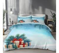 TDNEKMCA Housse de Couette Branche De Pin 220x240cm,Bleu Vert Coffret Cadeau De Noël Parure de Lit 2 Personnes avec Fermeture Éclair - Housse Couette en Microfibre avec 2 Taie d'oreiller 65x65 cm