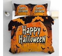 TDNEKMCA Housse de Couette Chauve-Souris Arbre Mort 240x260cm Pleine Lune Parure de Lit 2 Personnes avec Fermeture Éclair - Housse Couette en Microfibre avec 2 Taie d'oreiller 65x65 cm,Orange Noir