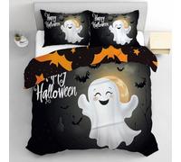 TDNEKMCA Housse de Couette Chauve-Souris Fantôme 220x240cm Pleine Lune Parure de Lit 2 Personnes avec Fermeture Éclair - Housse Couette en Microfibre avec 2 Taie d'oreiller 65x65 cm,Noir Blanc