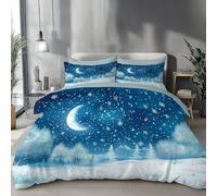 TDNEKMCA Housse de Couette Flocon De Neige Lune 220x240cm,Blanc Bleu Forêt d'hiver Parure de Lit 2 Personnes avec Fermeture Éclair - Housse Couette en Microfibre avec 2 Taie d'oreiller 65x65 cm