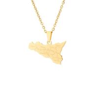 TDNEKMCA Italie Sicile Carte Villes Nom Carte Collier Pour Femmes - Fête Ethnique Mariage Médaillon Anniversaire Patriotique Femme Ras Du Cou Bijoux,Jaune,50 Cm