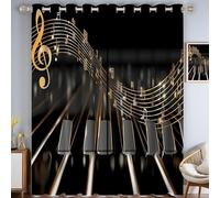 TDNEKMCA Lot de 2 Rideaux occultants à Isolation Thermique avec œillets, Motif Touches De Piano Notes De Service, pour Salon, Chambre à Coucher,140x160cm,Noir
