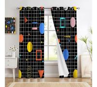 TDNEKMCA Lot de 2 Rideaux Occultants Géométrie Colorée Isolant Thermique Anti Froid pour Chambre, Salon Grille Rideaux à Oeillets,140x180cm