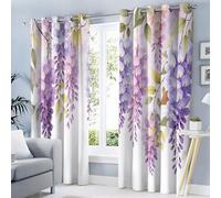 TDNEKMCA Lot de 2 Rideaux Occultants Glycine Isolant Thermique Anti Froid pour Chambre, Salon Plantes À L'Aquarelle Rideaux à Oeillets,140x240cm