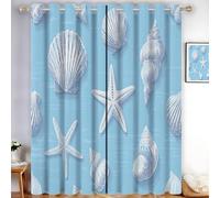 TDNEKMCA Lot de 2 Rideaux occultants Opaques à Isolation Thermique avec œillets,Étoile De Mer Coquillage Thème Océanique, pour hôtel, Salon, Bureau, Chambre,Bleu,140x240cm (l x H)