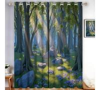 TDNEKMCA Lot de 2 Rideaux occultants Opaques à Isolation Thermique avec œillets,Forêt Ensoleillée Feuilles Plantes, pour hôtel, Salon, Bureau, Chambre,Vert,140x240cm (l x H)