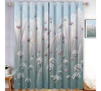 TDNEKMCA Lot de 2 Rideaux occultants Opaques à Isolation Thermique avec œillets,Prairie Fleurs Sauvages Plantes, pour hôtel, Salon, Bureau, Chambre,Vert,140x240cm (l x H)