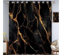 TDNEKMCA Lot de 2 Rideaux occultants Opaques à Isolation Thermique avec œillets,Texture De Marbre Luxe/Élégance, pour hôtel, Salon, Bureau, Chambre,Noir,140x260cm (l x H)