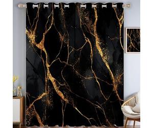 TDNEKMCA Lot de 2 Rideaux occultants Opaques à Isolation Thermique avec œillets,Texture De Marbre Luxe/Élégance, pour hôtel, Salon, Bureau, Chambre,Noir,140x260cm (l x H)