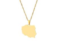 TDNEKMCA Mode Pologne Carte Pendentif Collier, Pays Frontière Contour Charme Carte Drapeau Chandail Chaîne Collier Bijoux, Pour Femmes Hommes Patriotique Bijoux Cadeau À La Mode,Jaune,50Cm