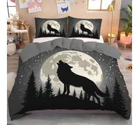 TDNEKMCA Parure de lit 200x200cm imprimée Adulte - Housse de Couette + 2 Taies d'oreiller 65x65 cm Loup Hurlant Lune Noir - Sets de Housse de Couette en Microfibre