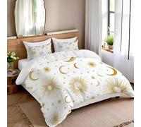 TDNEKMCA Parure de lit 240x260cm imprimée Adulte - Housse de Couette + 2 Taies d'oreiller 65x65 cm Soleil Abstrait Étoiles De La Lune Jaune - Sets de Housse de Couette en Microfibre