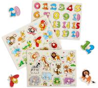 TDRFL-3 Pièces Puzzle En Bois À Boutons Puzzle Enfant 1 2 3 Ans Animaux Insectes Chiffres Jouet Montessori Puzzle En Bois Bébé Jouets D'Éveil Jeuets Educatifs Cadeau Pour Garçons Filles Anniversaire