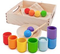 TDRFL-Arc En Ciel Balles Dans Des Tasses Jeux Montessori 1 An+Educatif Sensorielle Bebe Jouet En Bois Pour Apprentissage Du Comptage Et De Tri Couleur ¿ 7 Boules