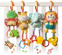Tdrfl-Bébé Jouets De Poussettes,4 Pack Hochet Jouets Animales,Peluche Bébé À Clip Pour Poussette Pour 0,3,6,9,12 Mois Garçons Filles Cadeaux D'anniversaire