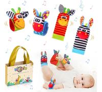 TDRFL-Bébé Poignet Et Chaussettes Hochet Animaux Ensemble Jouets Et Cadeau De Développement Sensoriel Et Eveil Pour Infantino Nouveau-Né Tout-Petit 4 Pcs