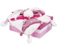TDRFL-Doudou Plat-Lapin Cerise Rose Et Blanc-Boite Cadeau-17 Cm-Idée Cadeau De Naissance Fille-Garantie Doudou Perdu-Dc2703