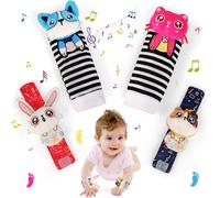 Tdrfl-Emsenble De Poignet Et Chaussettes Hochet Pour Bébé,4pcs Hochet Bebe Bell Strap Poignet Et Pied Finder Jouets D'éveil Pour Tout-Petits Garçons Filles Développement Sensoriel Cadeau