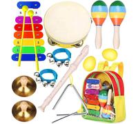 TDRFL-Instruments De Musique Pour Enfants Professionnel Jouets Musicaux Educatifs Bois Percussion Pour Bébé Avec Xylophone Tambourin Triangle Flûte Et Autre Instrument Jouets Avec Sac De Transport