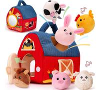 TDRFL-Jouet Bebe 6 Mois Animaux De La Ferme En Peluche,Jeux Montessori Avec Grange,Hochets,Miroirs Jouet Sensoriel Bebe 0-6 Mois,Cadeau Bebe Enfant 3 6 9 Mois Garçon Fille
