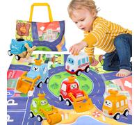 TDRFL-Jouet Voiture Pour Enfant 2 3 4 Ans,Dessin Animé Presse Et Aller Ensemble De Véhicules Avec 2En1 Sac De Rangement,Jouets De Lot Petit Véhicules Cadeau Pour Garçons Et Filles De 3 4 5 Ans