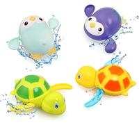 TDRFL-Jouets De Bain Bebe,Jeux De Bain Pour Bebe,4 Pcs Jouet Flottant Pingouin Tortue,Jeux Piscine Enfant Pour 18+ Mois,Jouet De Bain Enfant,Baignoire Bébé Piscine Jouet