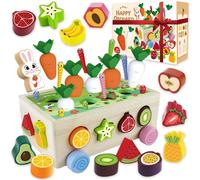 TDRFL-Montessori Jouet Lapin Bois Bébé,Jeu Magnétique Éducatif Sensoriel Enfant Garçon Fille 1 2 3 4+ Ans,Jouet À Empiler Et De Tri,Récolte Carotte Fruit,Cadeau Pâques Anniversaire Halloween Noël
