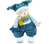 TDRFL--Pantin D¿Activités Ourson Polochon Bleu-29 Cm-Peluche Doudou Avec Anneau De Dentition,Hochet Et Papier Craquant-Idée Cadeau Naissance Pour Bébé Garçon Ou Fille-Bn0740