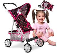 TDRFL-Poussette Poupee,Poussette Jouet-Poussette Landeau Bebe Pour Poupée Pour Poupon,Poignée 56Cm,Avec Prise Souple,Construction Légère Et Stable,Landau,Kp0280G