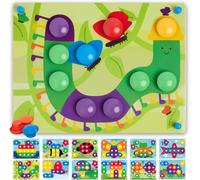 TDRFL-Puzzle En Bois Pour Enfant 2 3 Ans¿Jeu Éducatif Montessori Avec Boutons Couleurs&Cartes¿Mosaique Motricité Fine¿Jeu D¿Éveil&Activité Montessori Bébé¿Cadeau Fille Garçon 2 3 Ans