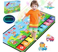 TDRFL-Tapis Musical 1 An Avec 80 Sons,Grand Piano Enfant Avec 10 Animaux Et 10 Voitures,Lumière Douce,Réglage Du Volume À 10+ Niveaux,Jouet Bebe 1 An Cadeau Garçons Filles 1 2 3 Ans (110Cm*45Cm)